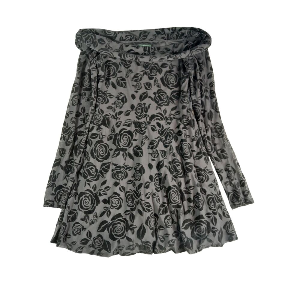 Wild Fable Dress Womens Small Black Mini Off Shoulder Long Sleeve Rose Flowy NWT